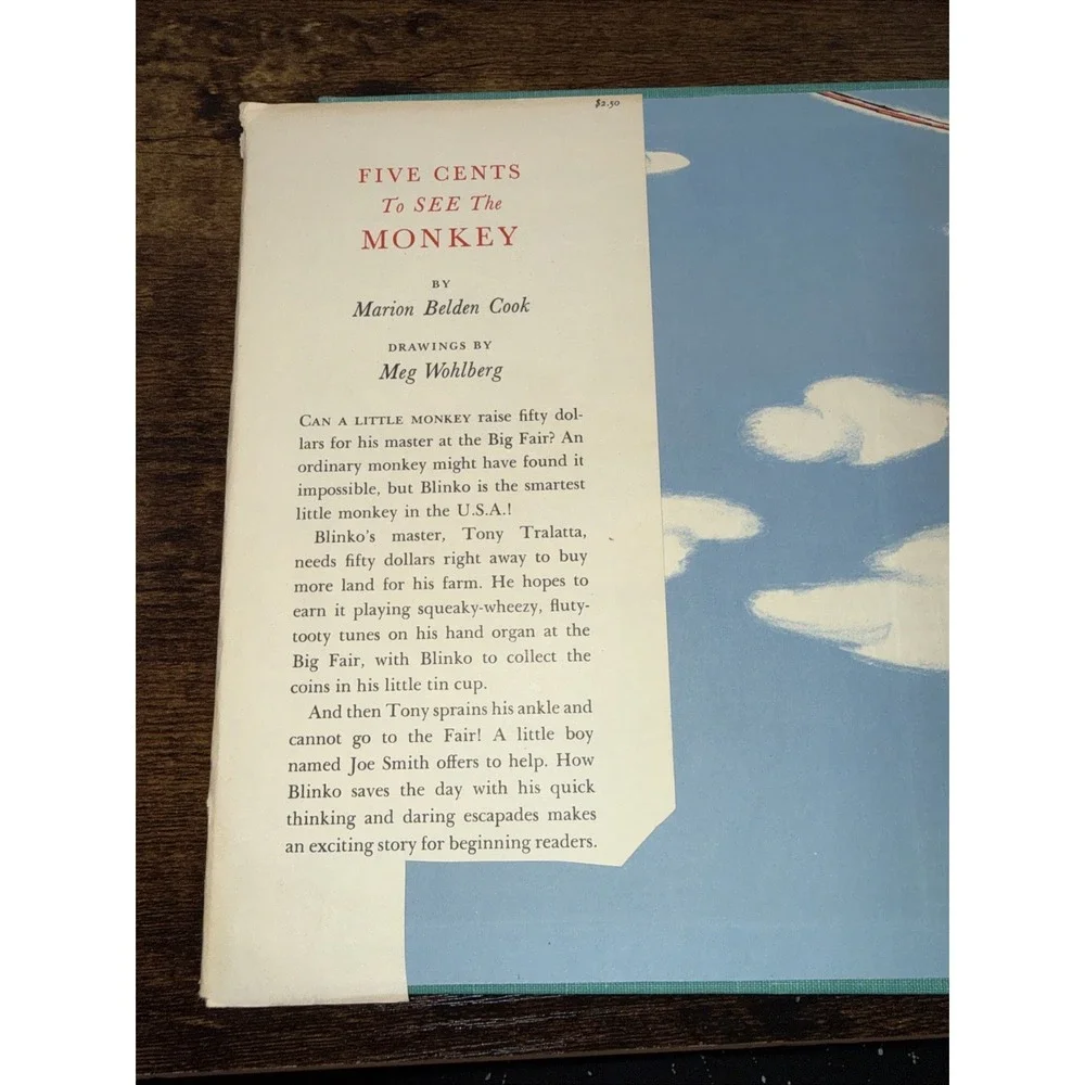 RARE 1956 Children's Book - Five Cents to See the Monkey - Cook & Wohlberg EUC!!